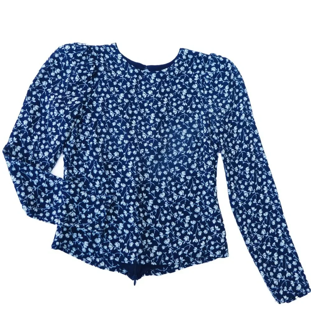 Reformation USA Floral Puff Long Sleeve Top Cutout Keyhole Button Zipper Back XS